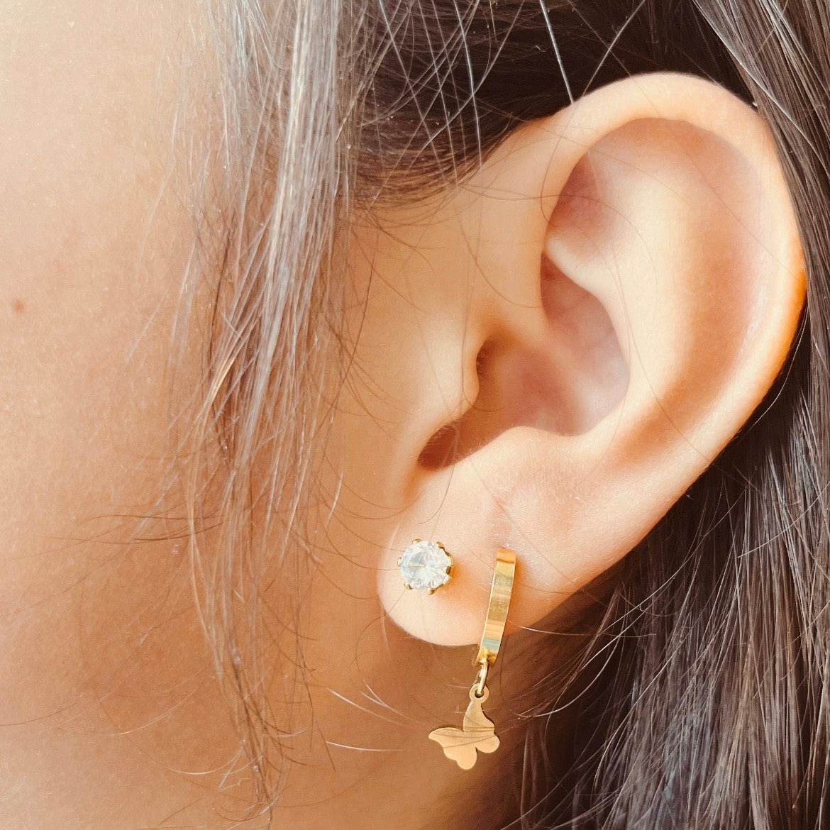 Gold Butterfly Drop Earrings