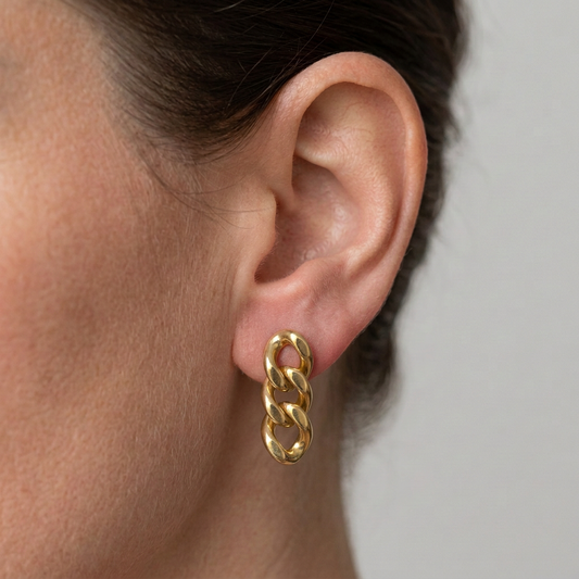 Cuban Chain Earrings with larger proportions and reduced ear redness