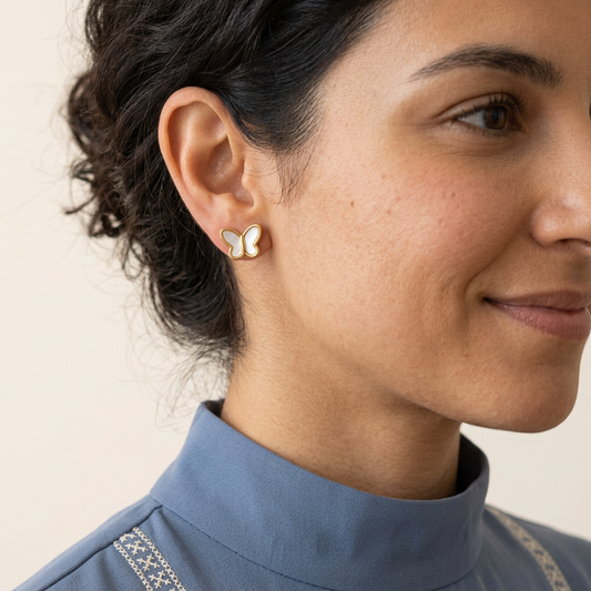 Mother of Pearl Butterfly Earrings close-up