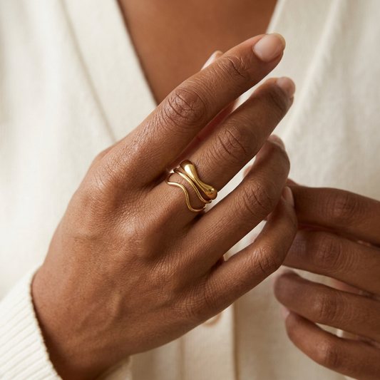 Multi Wave Open Ring preview with a different hand model and pose, targeting a 10% smaller ring scale