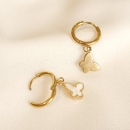 Boucles d'oreilles pendantes papillon blanc