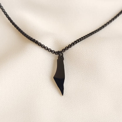 Black Palestine map pendant on a thicker linked chain.
