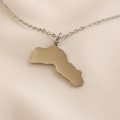 Silver-tone Kurdistan map pendant necklace with a fine oval-link chain.