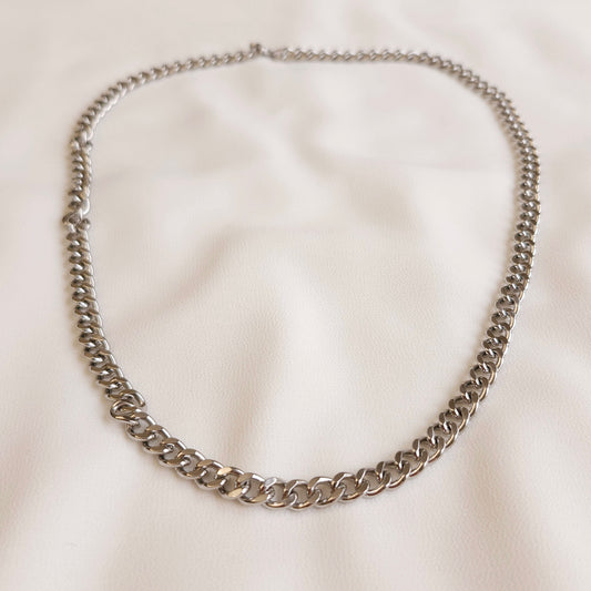 Silver Chunky Cuban Chain Necklace with closely interlocking flattened links and a polished finish.
