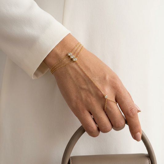 Crystal Hand Chain model preview showing the layered wrist chains and delicate connection across the hand