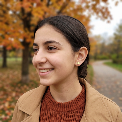 Fresh autumn portrait with small 7 mm dolphin studs
