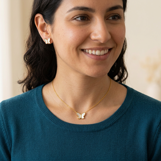 Sharpened model portrait wearing the butterfly set