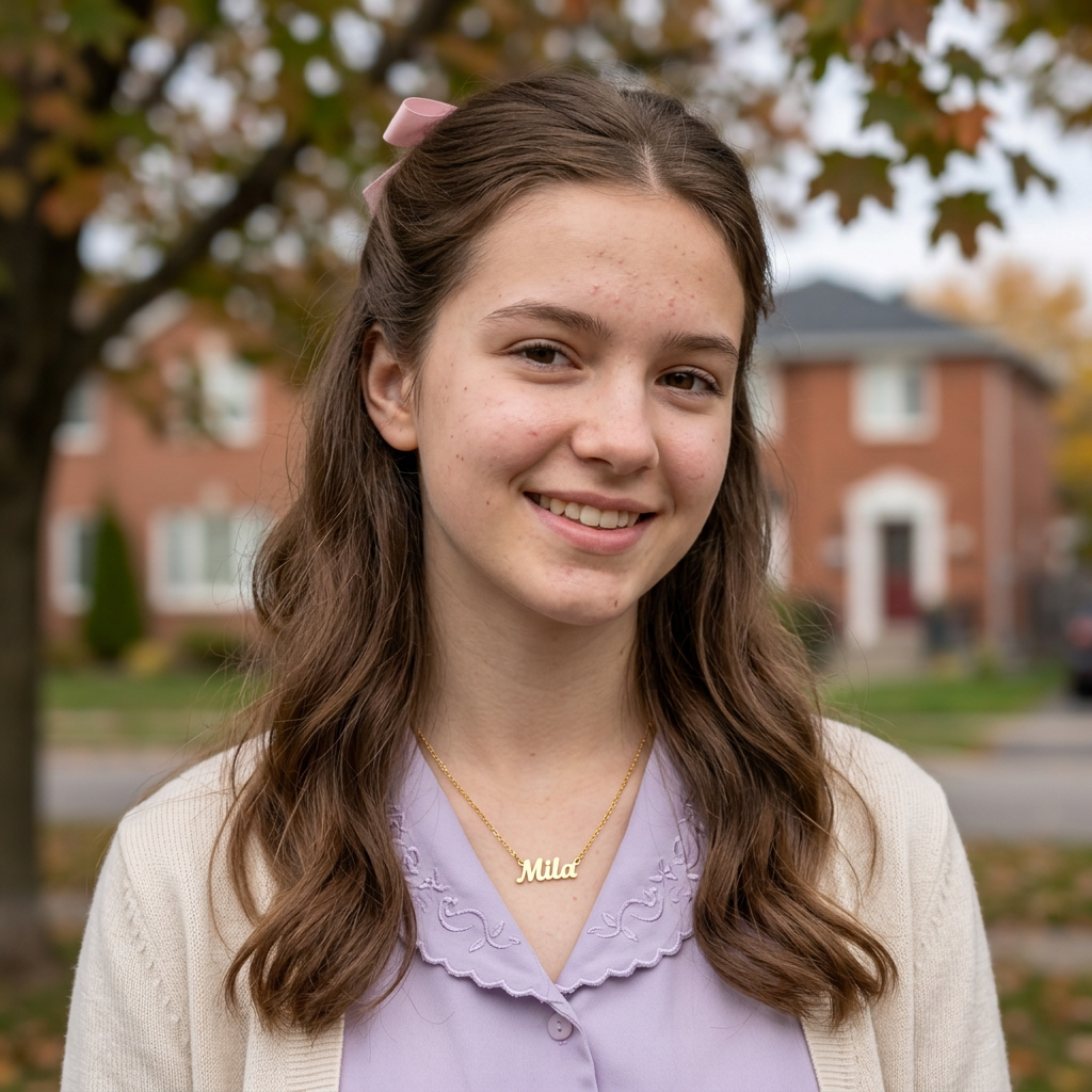 Teen girl wearing the Mila necklace with feminine casual styling
