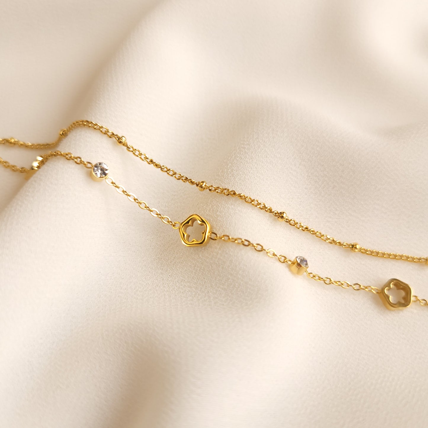 Dainty Double Chain Clover Bracelet