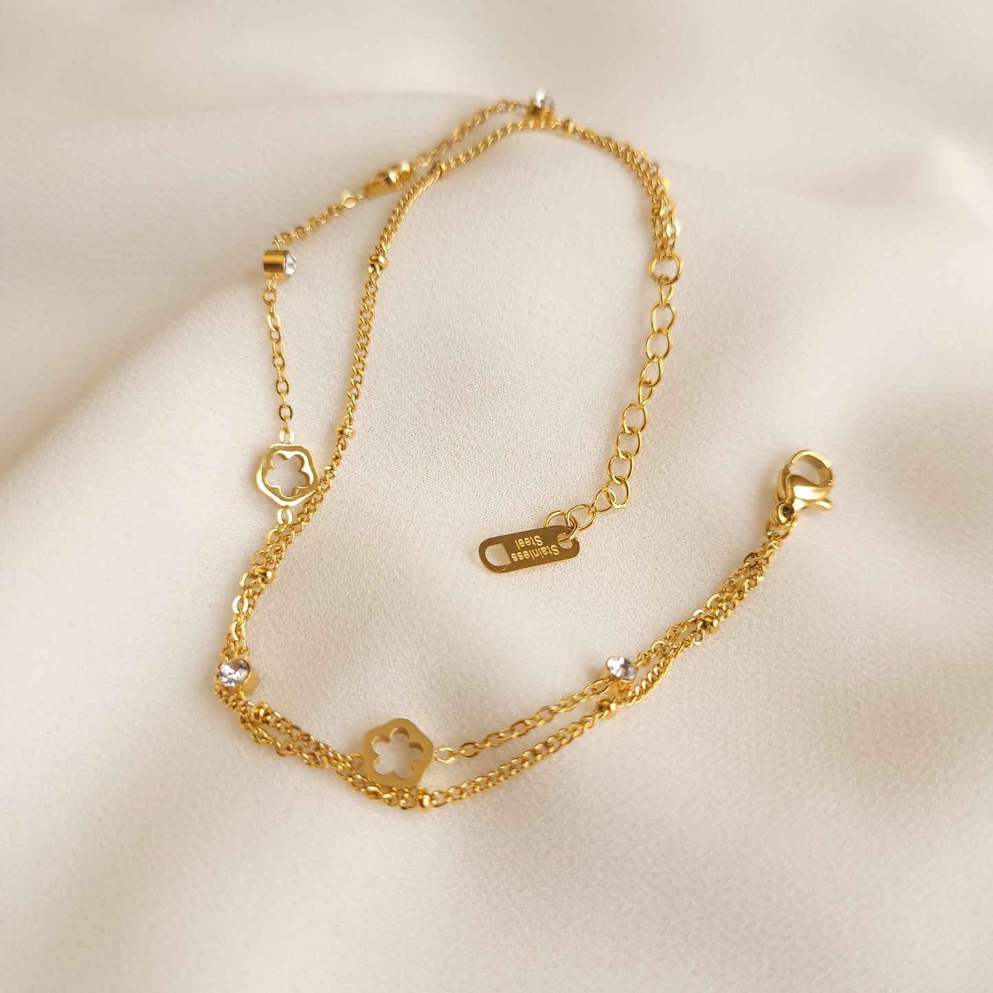 Dainty Double Chain Clover Bracelet