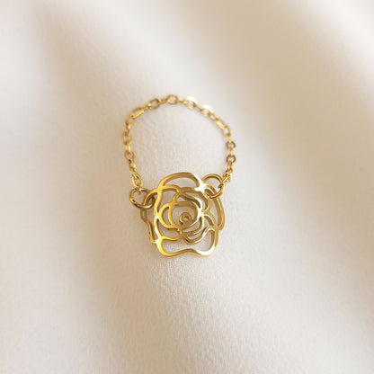 Bague chaîne fleur douce