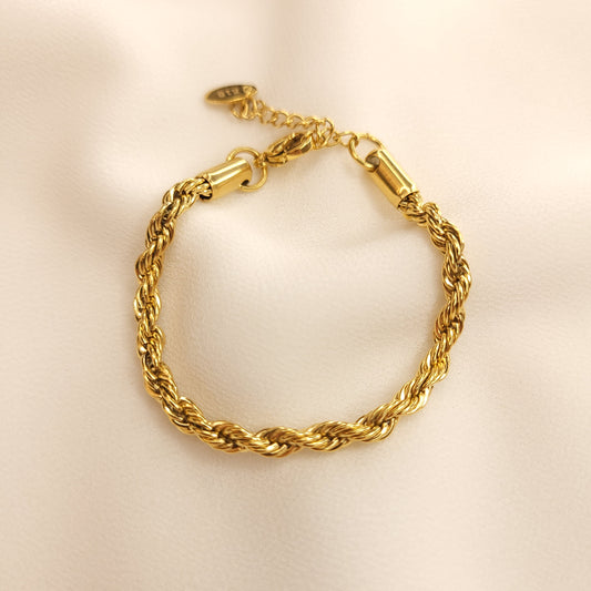 Children's Rope Bracelet arranged in a circle, showing the intertwined gold-tone rope links and adjustable extension chain.