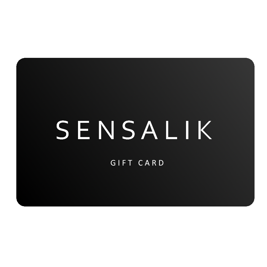 Sensalik Jewellery e-Gift Card shown as a black card with white SENSALIK and GIFT CARD lettering.