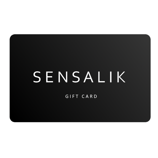 Sensalik Jewellery e-Gift Card shown as a black card with white SENSALIK and GIFT CARD lettering.