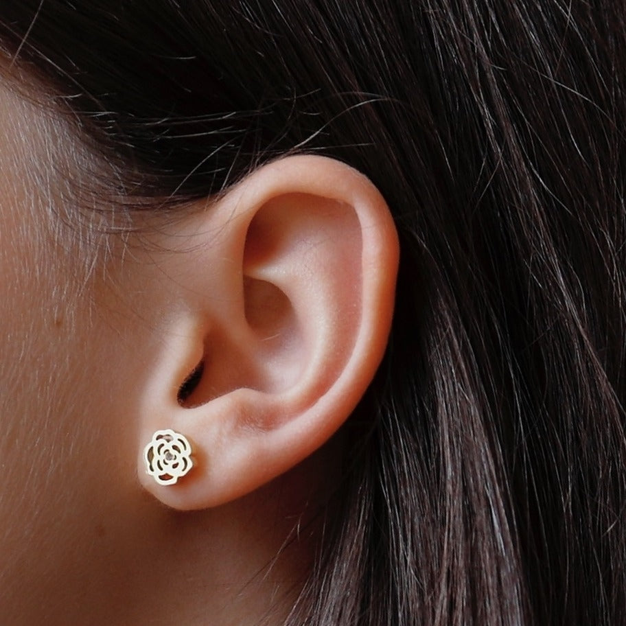 Buy Antique Gold Plated Floral Small Stud Earrings